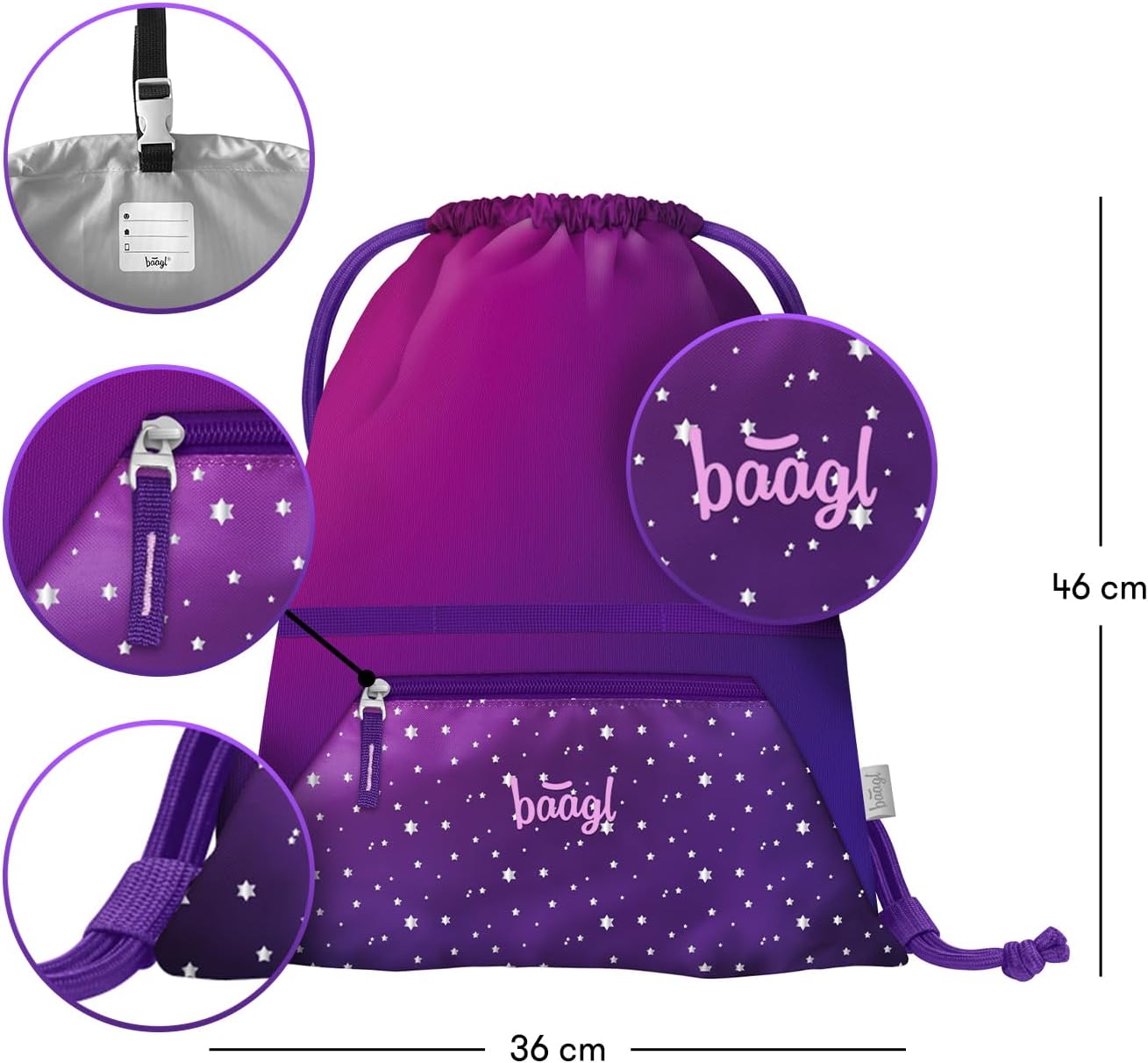 Baagl Gym Bag for Girls and ladies - Waterproof Shoe Bag, School and Nursery Sports Bag, Sports Rucksack – Bild 3