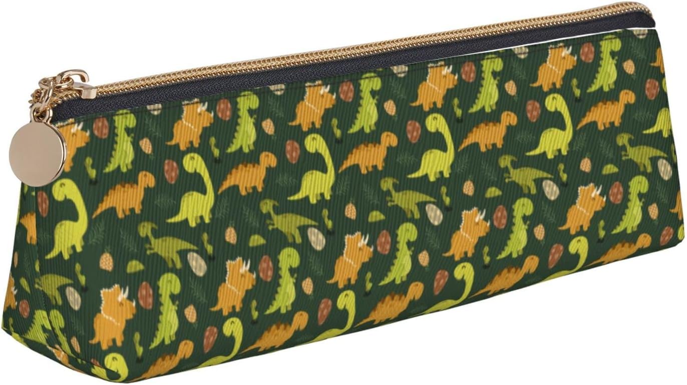 Dinosaur Pine Pencil Case Cosmetic Bag Pen Case Leather Triangle Storage Bag Zipper Stationery Organizer for Adults Office, Dinosaur Pineapple, Bag organiser