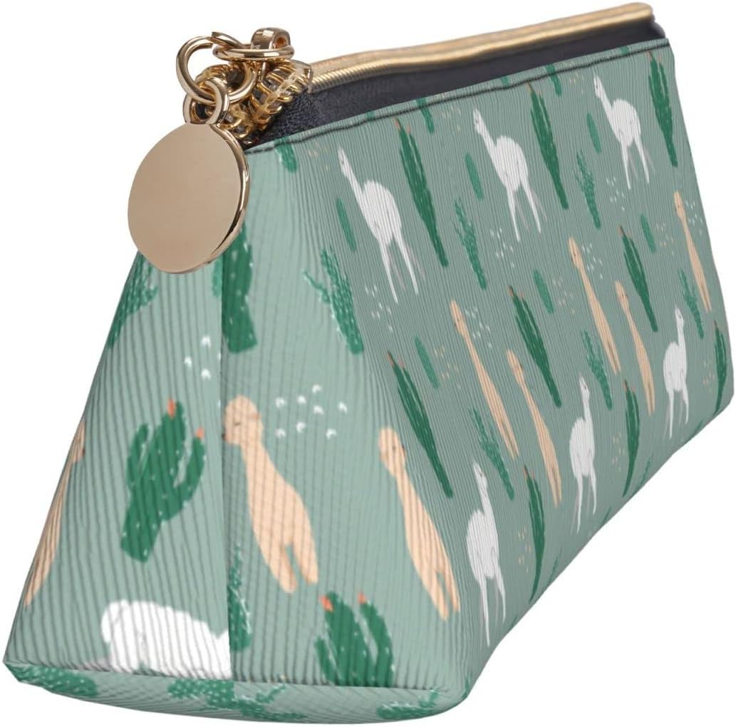 Cute Alpaca and Cactus Pattern Pencil Case Cosmetic Bag Pen Pouch Triangle Leather Storage Bag Zipper Stationery Organizer for Adults Office, Cute Alpaca And Cactus Pattern, Bag organiser – Bild 4
