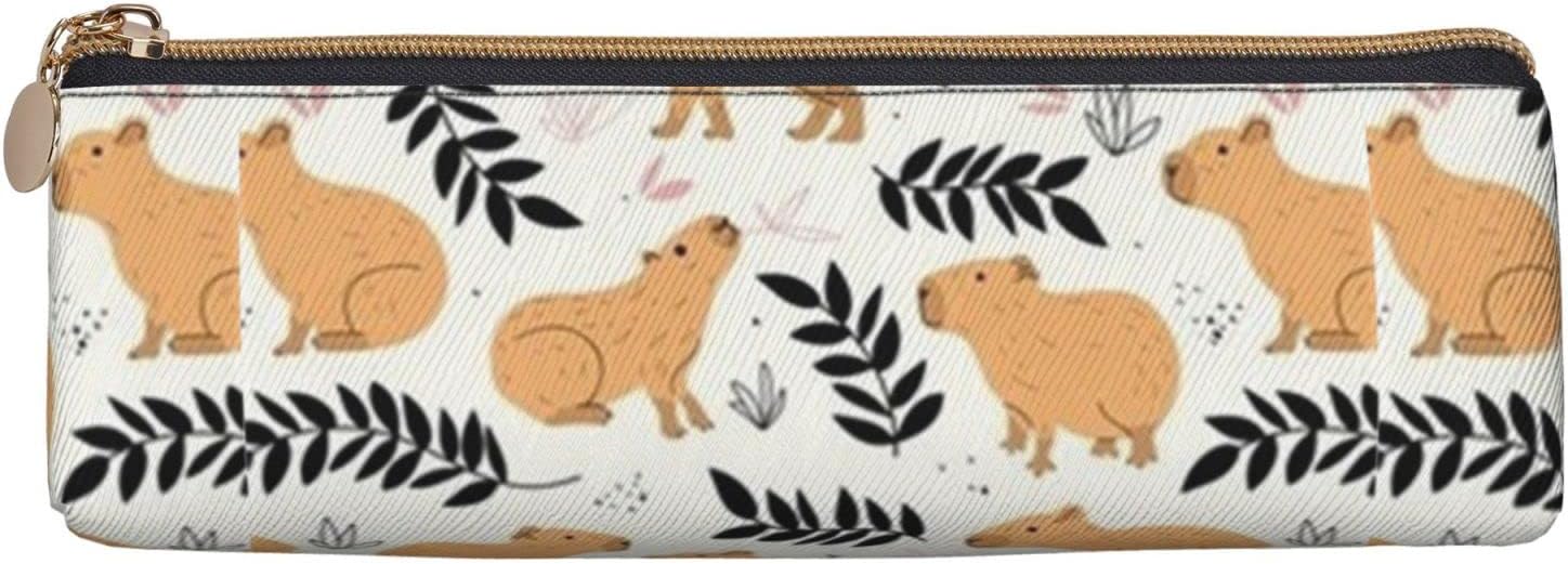 Cute Capybara Animal Pattern Pencil Case, Triangle Pencil Case, Portable Pencil Case, Leather Organizer with Zipper, Cosmetic Bag, White, Bag organiser – Bild 2