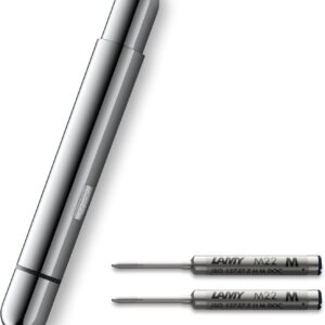 Lamy Pico Chrome Ballpoint Pen - Innovative Pocket Pen Ballpoint Pen - Full Size with One Click - Metal Housing & Line Width M - Includes Compact Refill M 22 in Black (Chrome + 2 Refills)