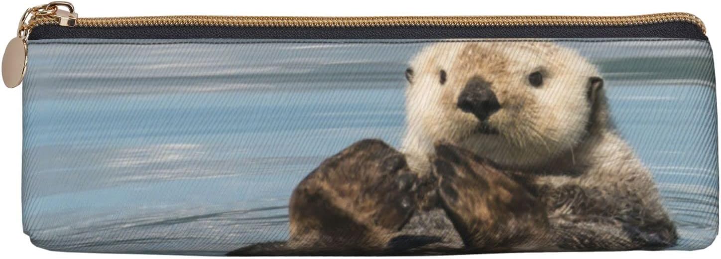 Federmäppchen mit niedlichen Ottern im Meer, dreieckiges Stiftetui, tragbares Federmäppchen, Leder-Organizer mit Reißverschluss, Kosmetiktasche – Bild 2