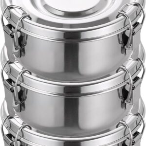 Pack of 3 Stainless Steel Lunch Box, 360 ml Lunch Box, Food Container, Leak-Proof, Airtight, Lunch Box Stainless Steel with Lid and Sealing Ring, for Meal Prep Snacks Fruit Cereal Spices