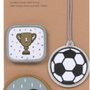 LÄSSIG Pendant and patches set (3 pieces) with press stud, school patches set, football, Patches and tags for backpacks and school bags