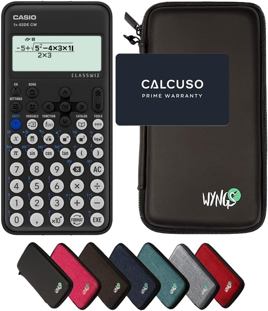 CALCUSO Economy Pack: Casio FX 82 DE CW ClassWiz Technical Scientific Calculator and WYNGS Protective Case, Black