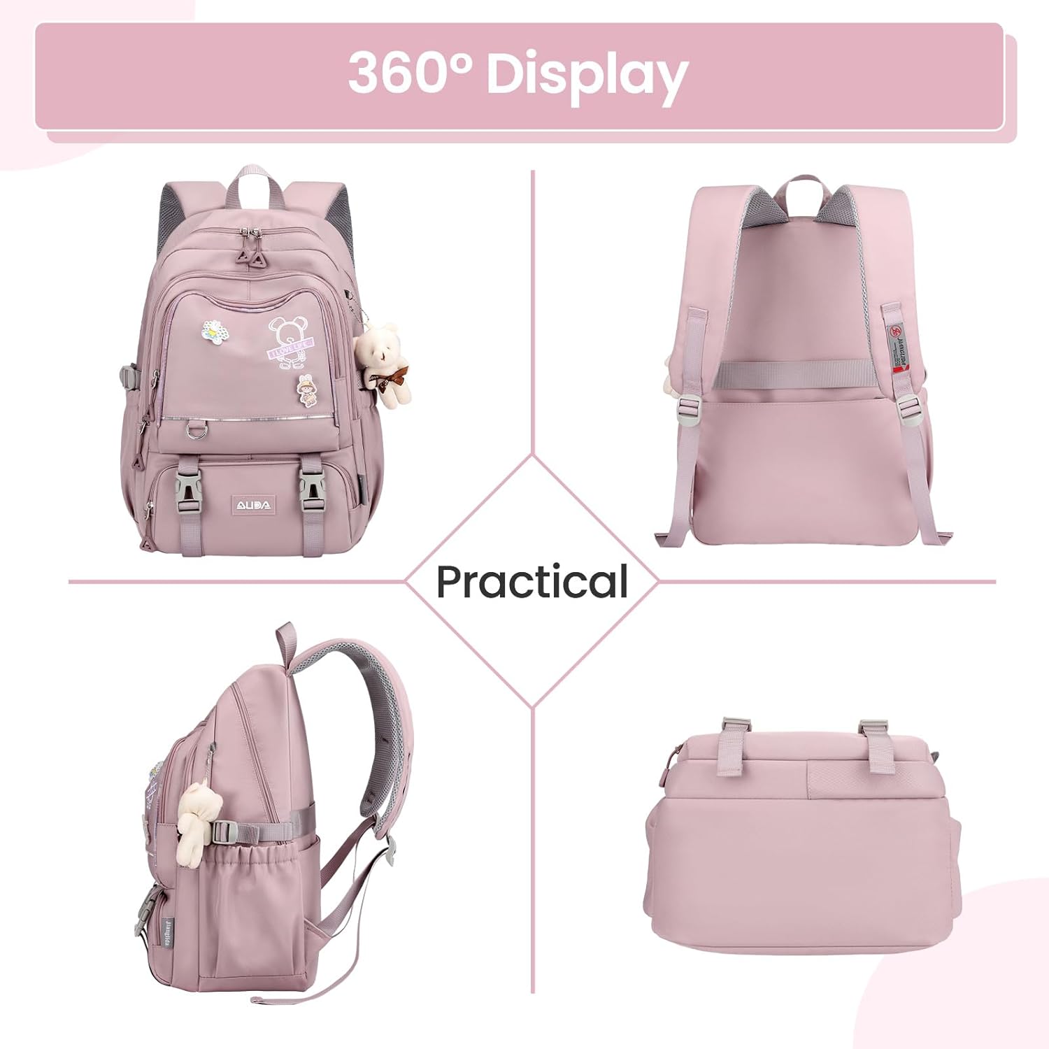 School Backpack Teenager Girls Backpack School Teenager Large School Bag Girls Waterproof Casual Daypack for Primary School, Secondary and University Backpack Black Purple Blue, 8493# Purple, – Bild 8