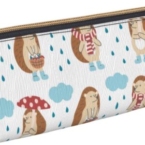 Federmäppchen mit niedlichem Igel- und Pilzmotiv, dreieckiges Stiftetui, tragbares Federmäppchen, Leder-Organizer mit Reißverschluss, Kosmetiktasche