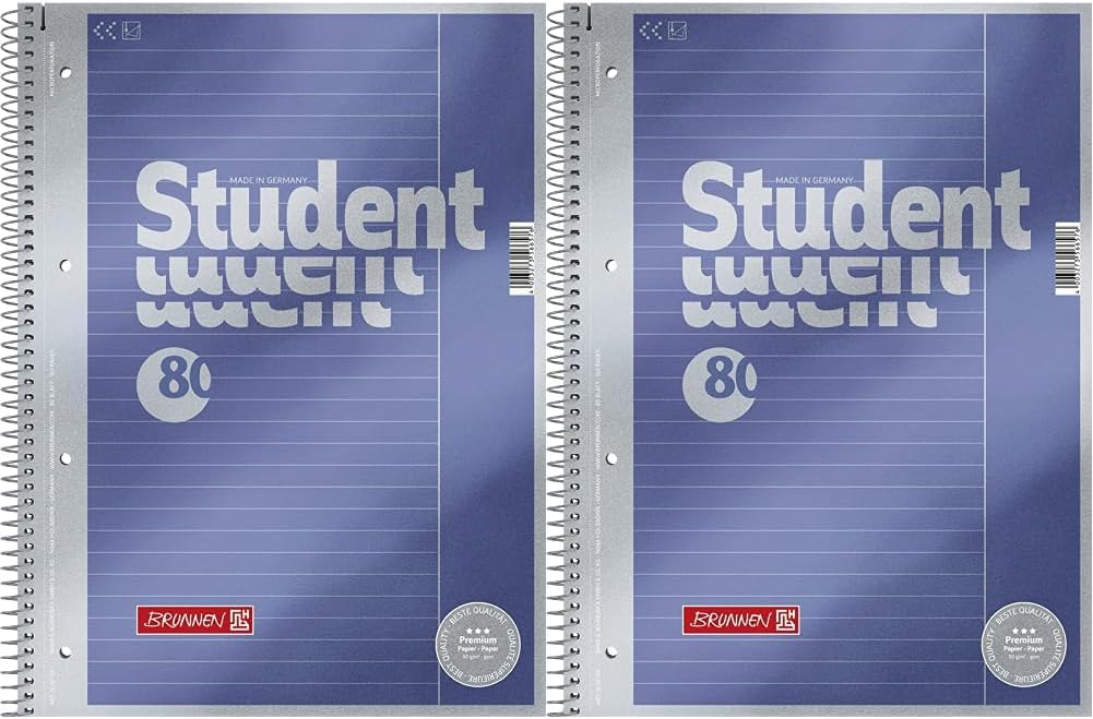 Brunnen 1067125 Student Premium Notepad/College Pad (refined cover sheet with metallic effect, A4, lined style 25, 90 g/m², 80 sheets) (Pack of 2)