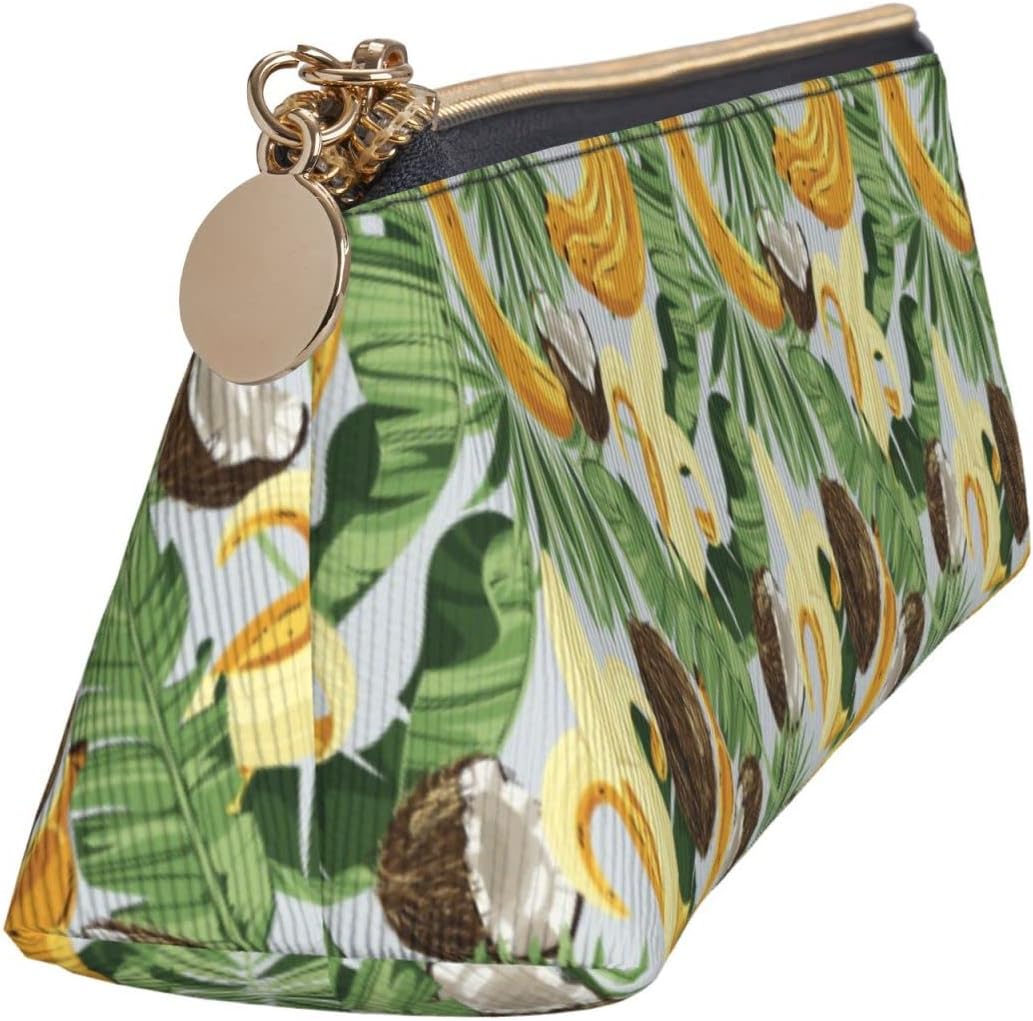 Federmäppchen mit tropischem Bananen-Kokosnuss-Muster, Kosmetiktasche, Stifttasche, dreieckiges Leder, Aufbewahrungstasche, Reißverschluss, Schreibwaren-Organizer für das Büro von Erwachsenen – Bild 4
