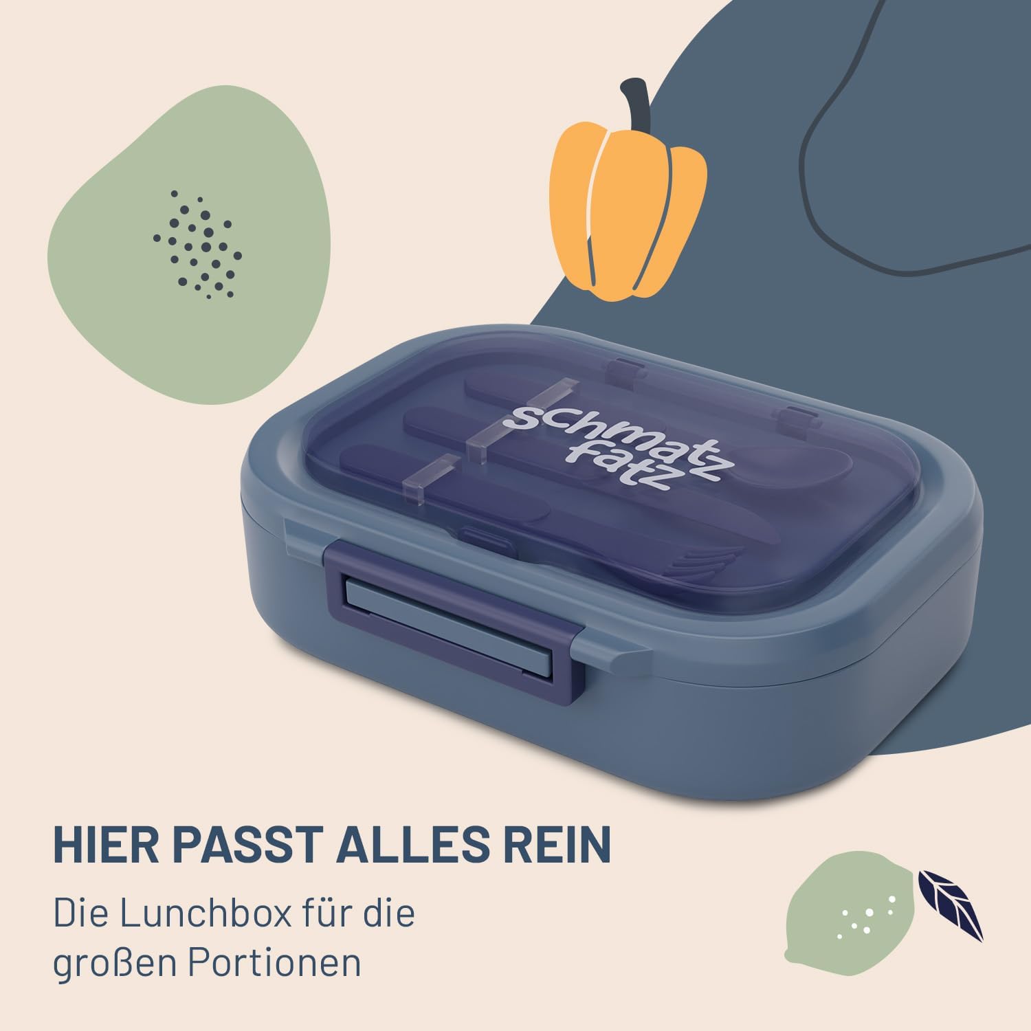 schmatzfatz Lunch Box - BPA-Free Bento Box for Children, 3 Compartments, Dishwasher Safe, Includes Cutlery, Snack Box with Compartments, Porcelain Blue, Durable and Lightweight, Perfect for Nursery and Travel – Bild 2