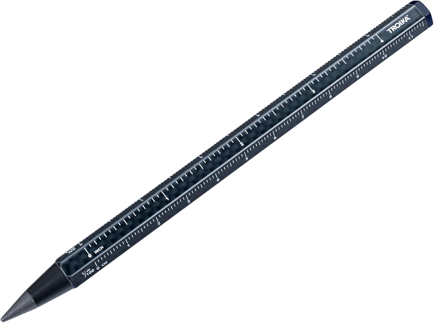 TROIKA Endless Lead Construction Endless Carbon Pencil with Centimetre / Inch Ruler Sustainable Continuous Writing Tip (Approx. 20 km) Interchangeable Aluminium Metal in Carbon Look