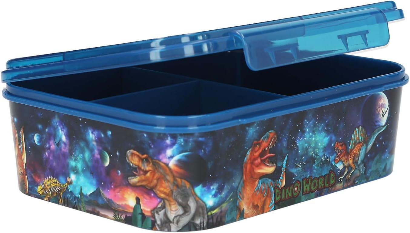 Depesche 13399 Dino World Galaxy Lunch Box in Dark Blue with Dino Motif and Space Design, Lunch Box with 3 Compartments and Transparent Lid – Bild 4