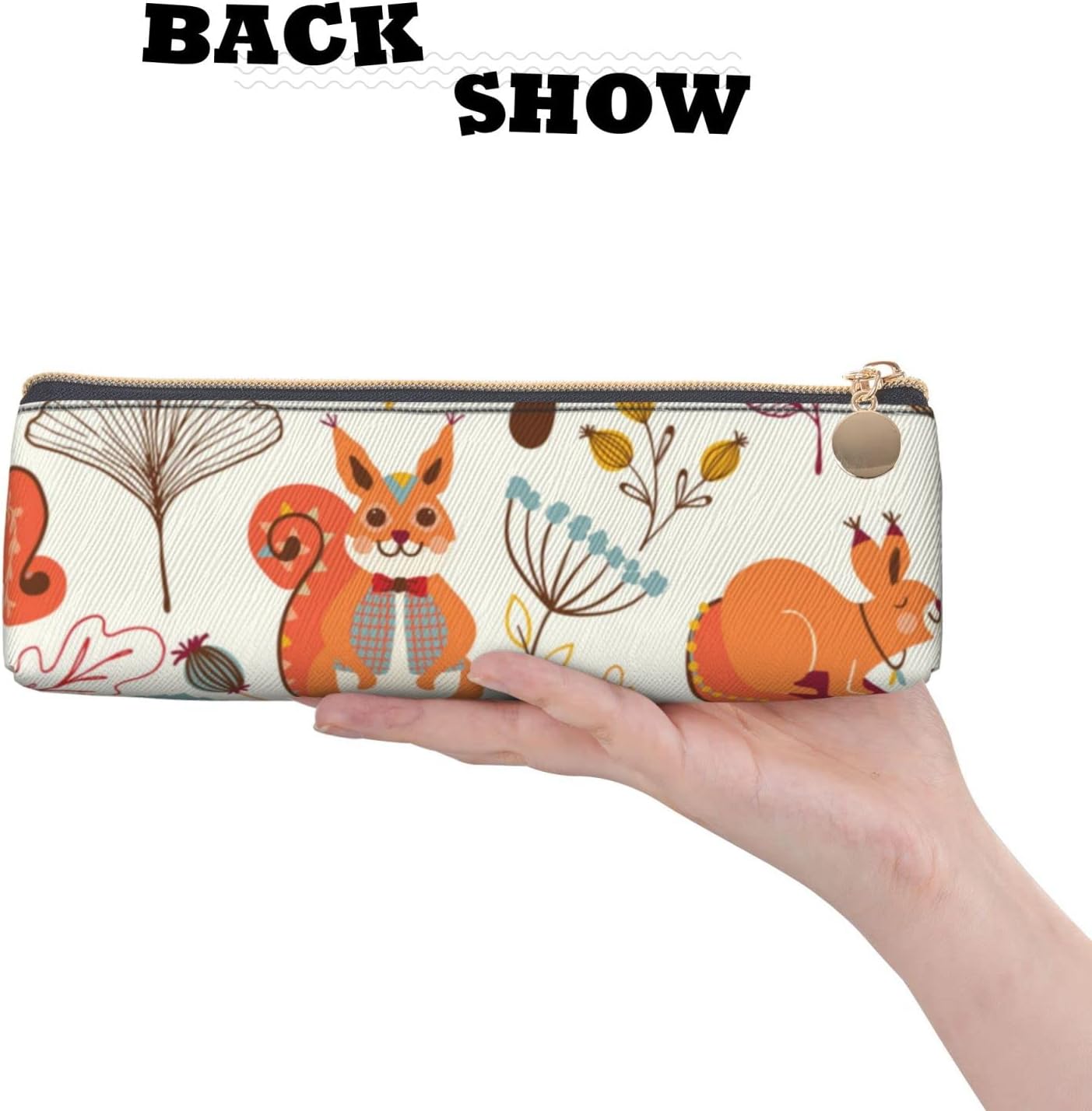 Cute Squirrel Mushroom Pencil Case Triangle Portable Pencil Case Leather Organizer Zipper Cosmetic Bag, White, Bag organiser – Bild 4