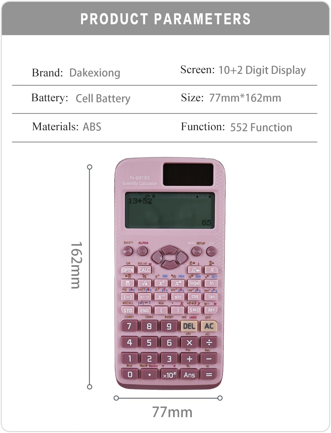 FX-991EX 522 Functions 10+2 Screen Displays Scientific Calculator Ideal for Students and Teachers Office (Pink) – Bild 6