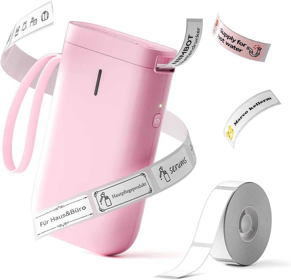 NIIMBOT Mini D11 Label Printer, Portable Bluetooth Labelling Device, Self-Adhesive, Sticker Printer Label Printer with iOS Android, Suitable for Home, School, Office, Pink