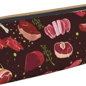 Steak Pattern Pencil Case, Triangle Pencil Case, Portable Pencil Case, Leather Organizer with Zipper, Cosmetic Bag, White, Bag organiser