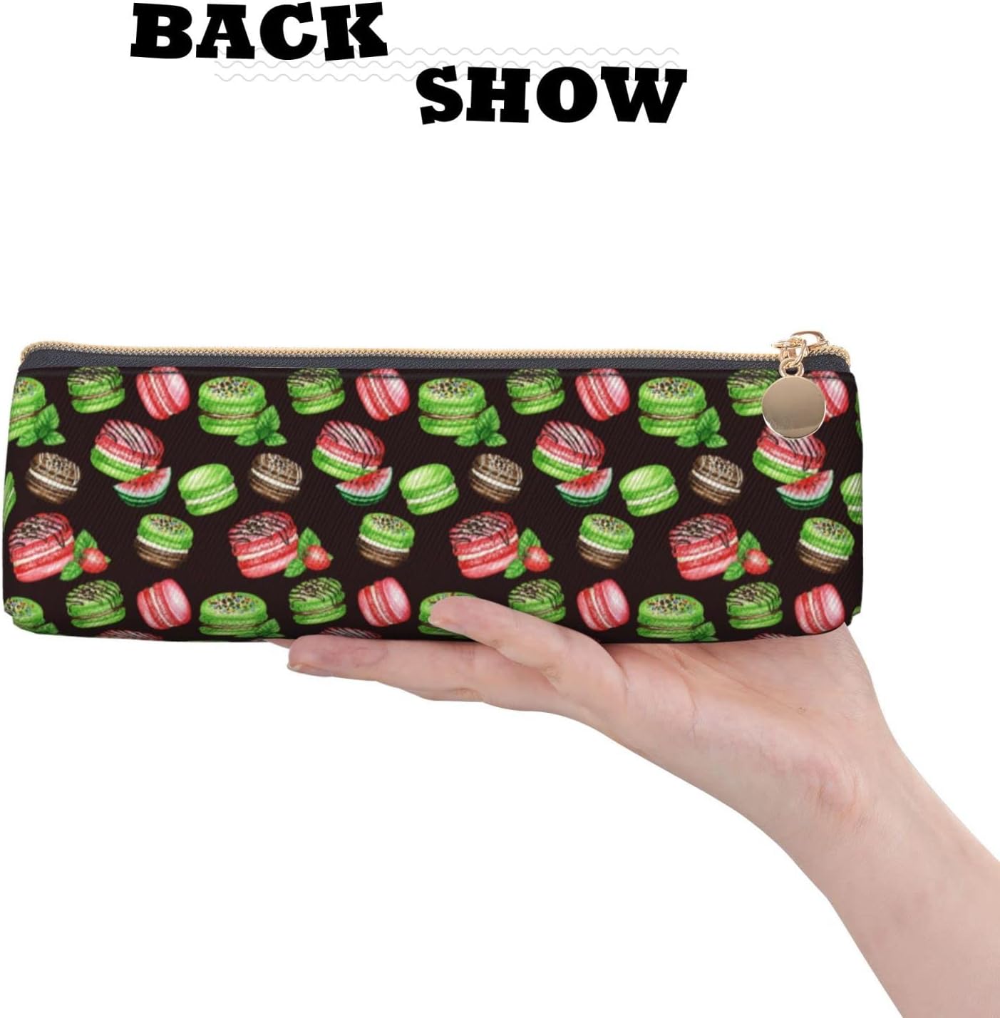 Macaron Watermelon Strawberry Pencil Case Cosmetic Bag Pencil Case Leather Triangle Storage Bag Zipper Stationery Organizer for Adults Office, Macaron Watermelon Strawberry, Bag organiser – Bild 5