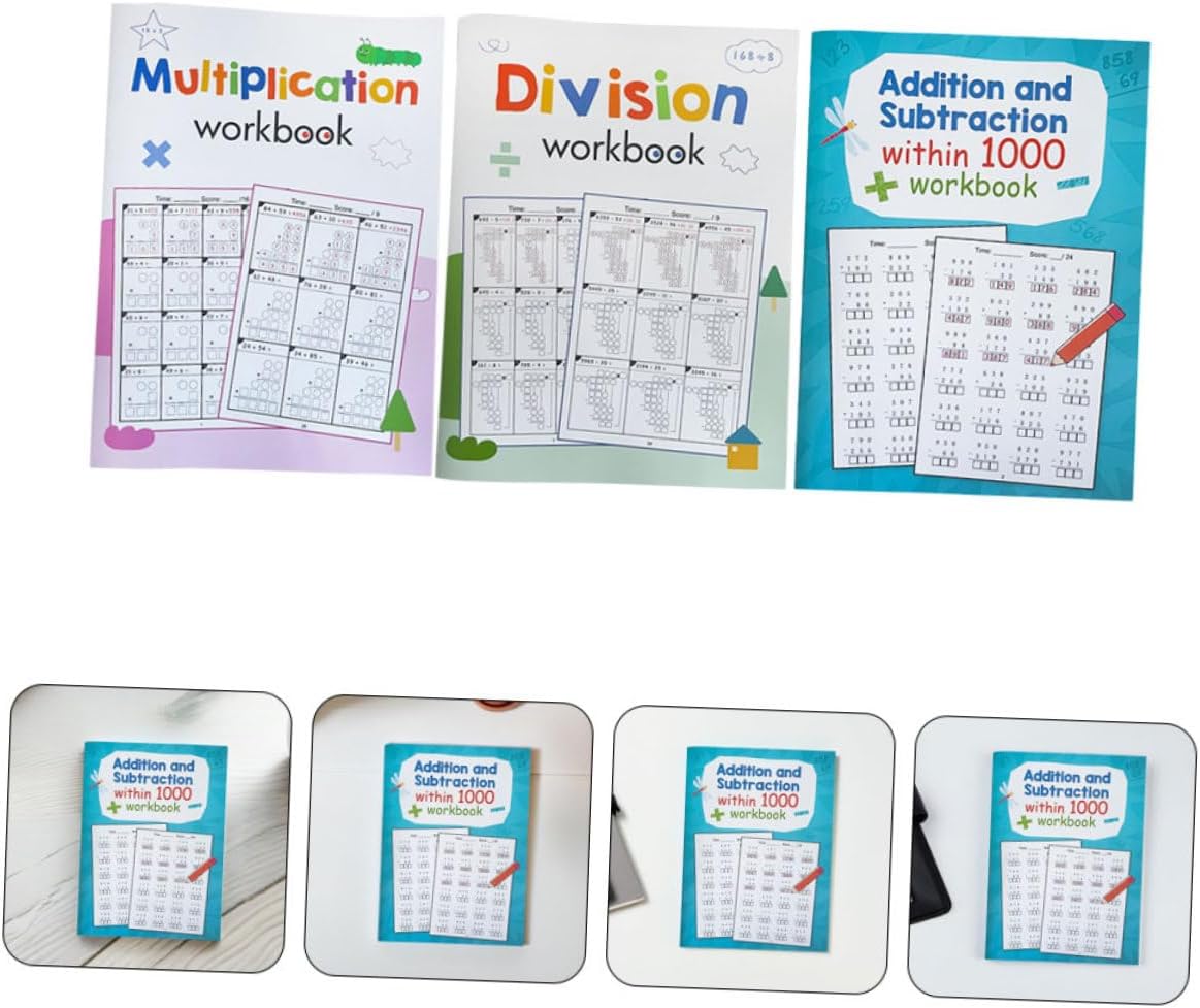 Pack of 3 Mathematics Exercise Books for Primary School Students Parts for Multiplication and Division Varied Tasks Child-friendly Design for Effective Learning – Bild 8