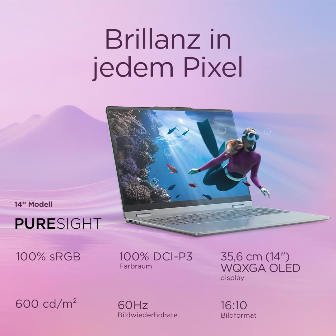 Lenovo Yoga 7i 2-in-1 AI Laptop | Copilot+ PC | 14 Inch 2.8K OLED | Intel Core Ultra 7 256V | 16GB RAM | 512GB SSD | Intel Arc GPU | Win11 | QWERTZ | Includes Yoga Pen | 3 Year Warranty Exclusive to Amazon – Bild 6