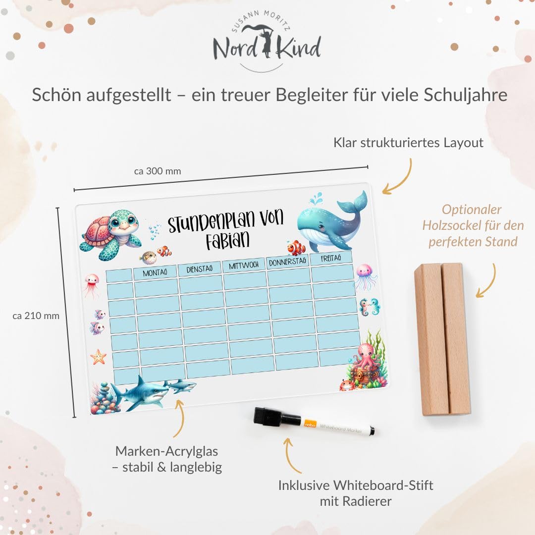 Nord-Kind Children's 1st Class Personalised Timetable - Wipe-Clean Acrylic Timetable for Standing or Hanging - Timetable Girls & Boys for School Enrolment (Underwater World 1) – Bild 6