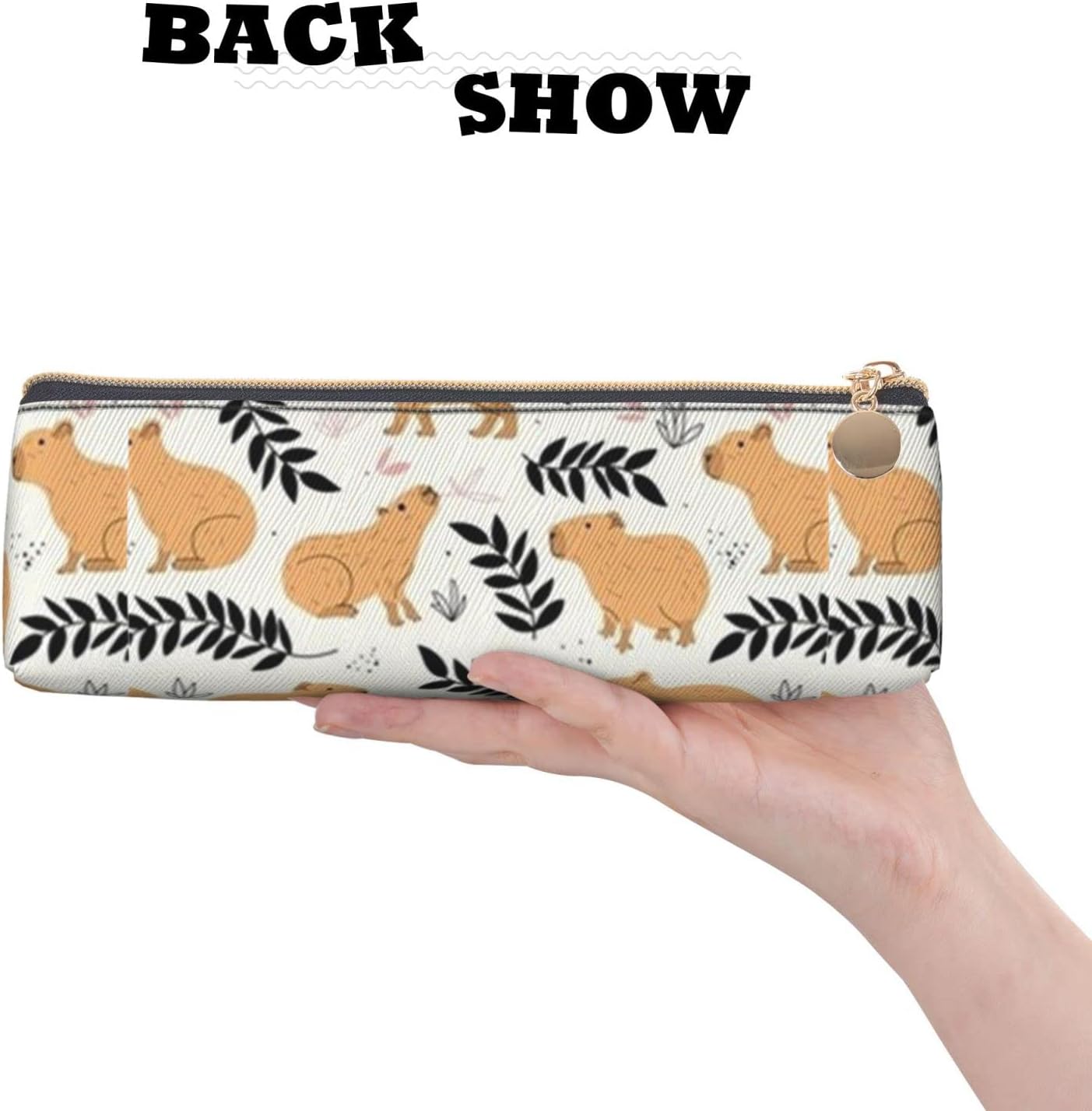 Cute Capybara Animal Pattern Pencil Case, Triangle Pencil Case, Portable Pencil Case, Leather Organizer with Zipper, Cosmetic Bag, White, Bag organiser – Bild 4