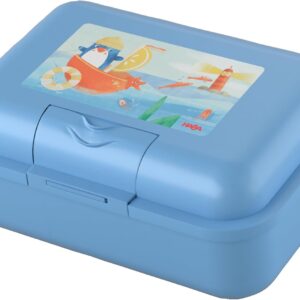 HABA Penguin Lunch Box (Blue) with Divider - Robust Snack Box for Children, Dishwasher Safe, Ideal for School, Nursery & Travel - 2012442001