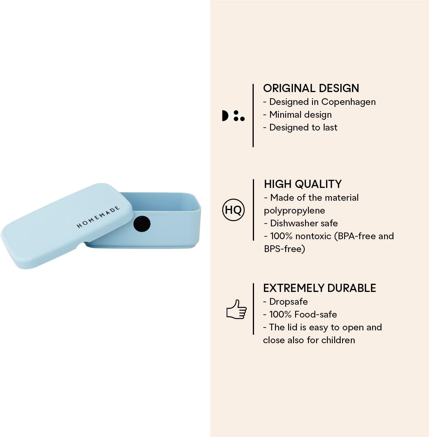 Design Letters Lunch box for children and adults, BPA/BPS free, lunch box for nursery, school or work, microwave and dishwasher safe, length: 18 cm, height: 6.5 cm, width: 11 cm – Bild 3