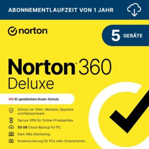 Norton 360 Deluxe 2023 | 5 devices | Antivirus | Unlimited Secure VPN | 1 year | Password Manager | PC/Mac/Android/iOS | Activation code via email