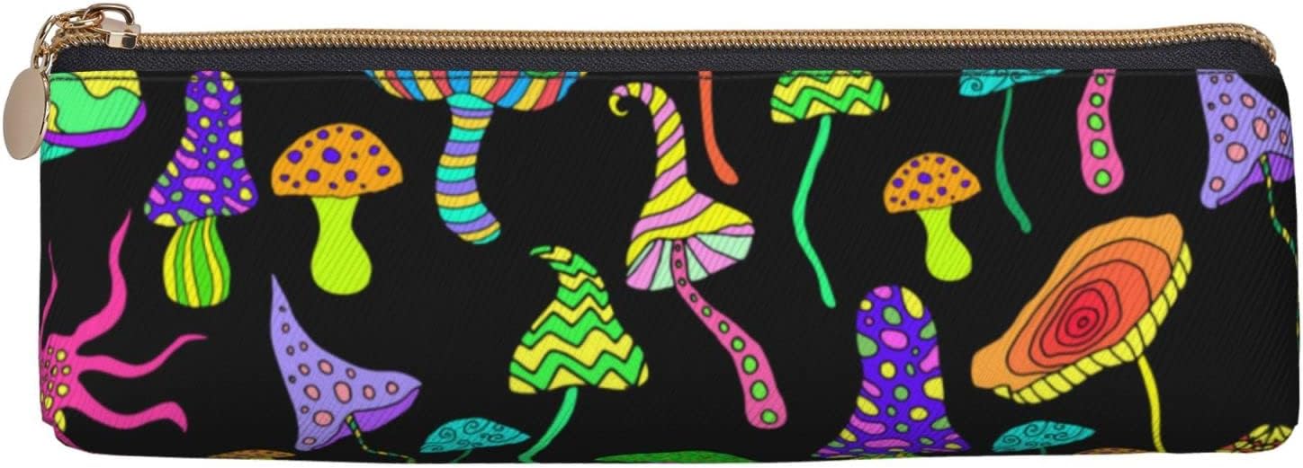 Federmäppchen mit süßem Trippy-Pilz-Druck, dreieckiges Stiftetui, tragbares Federmäppchen, Leder-Organizer mit Reißverschluss, Kosmetiktasche – Bild 2