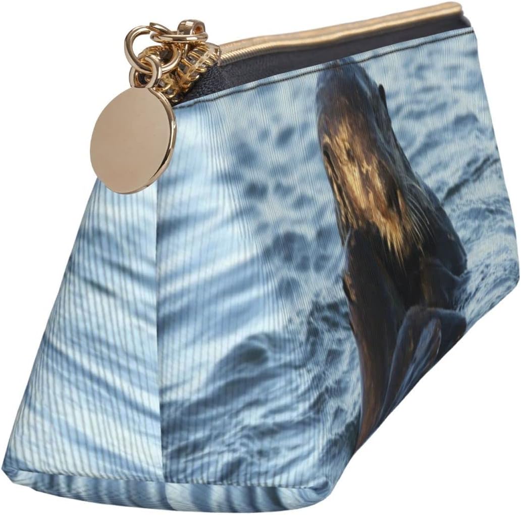 Cute Otters in the Sea Pencil Case Triangle Pencil Case Portable Pencil Case Leather Organizer with Zipper Cosmetic Bag, White, Bag organiser – Bild 3