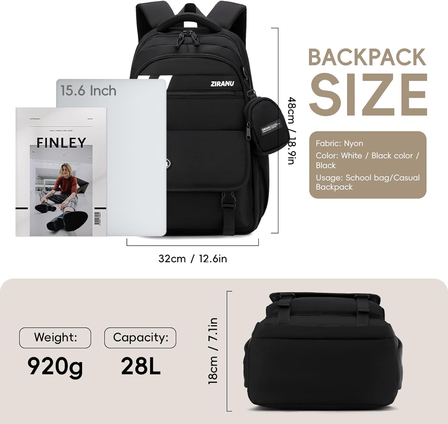 2025 School Backpack Boys Teenagers Large Backpack School Casual High School Bag Junior Water-Repellent for 15.6 Inch Laptop, School Bag 27L-2515 – Bild 2