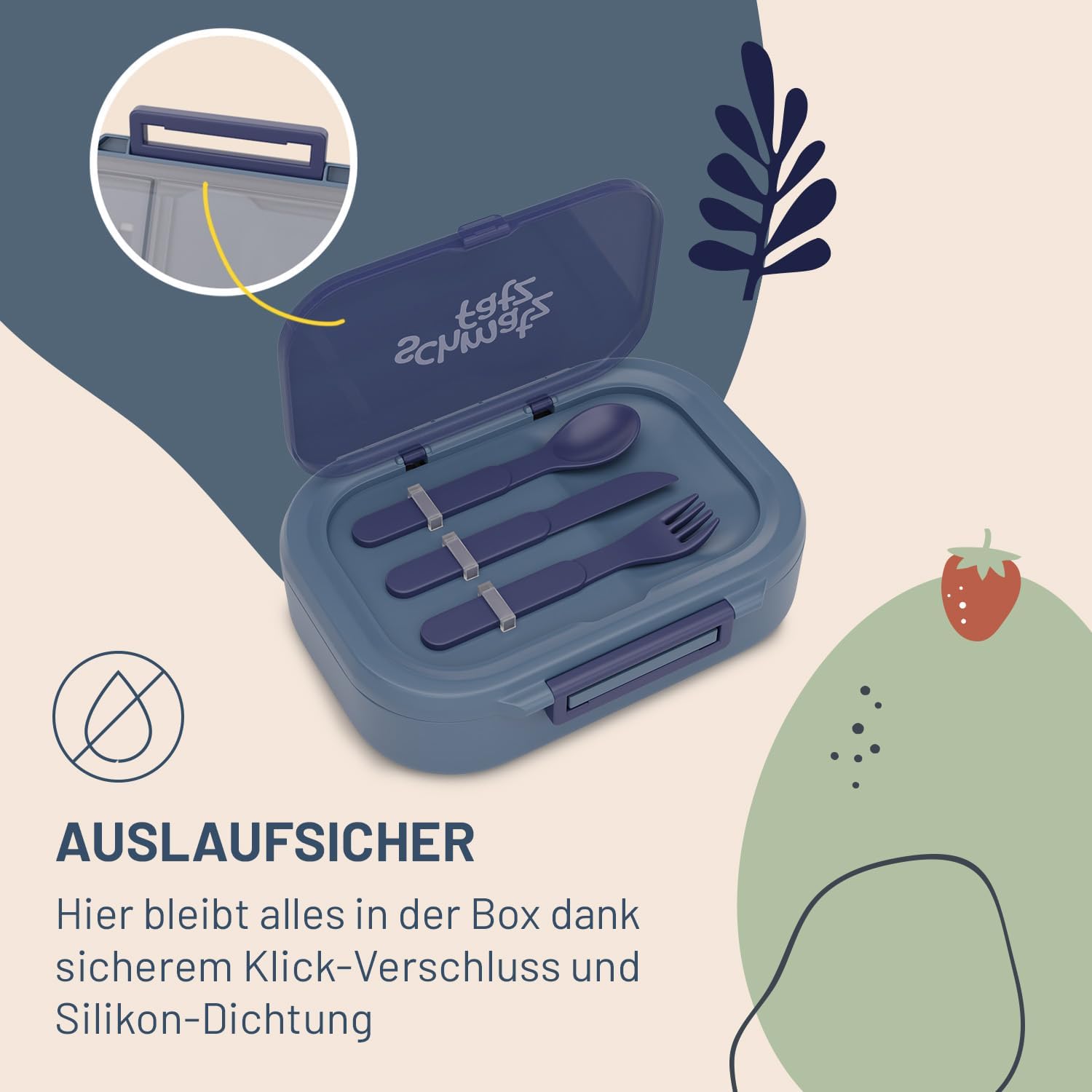 schmatzfatz Lunch Box - BPA-Free Bento Box for Children, 3 Compartments, Dishwasher Safe, Includes Cutlery, Snack Box with Compartments, Porcelain Blue, Durable and Lightweight, Perfect for Nursery and Travel – Bild 3