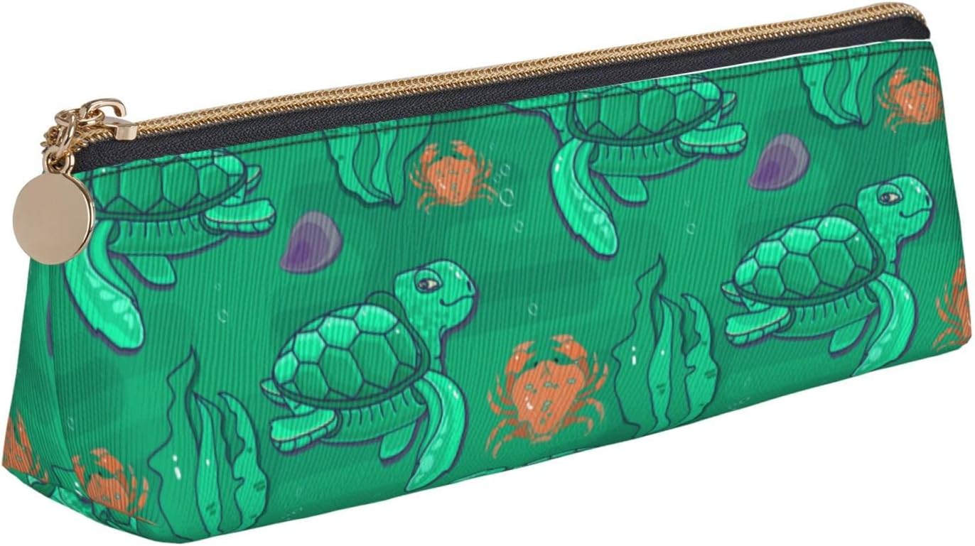 Federmäppchen mit Meeresschildkröten-Motiv, dreieckig, tragbares Federmäppchen, Leder-Organizer mit Reißverschluss, Kosmetiktasche