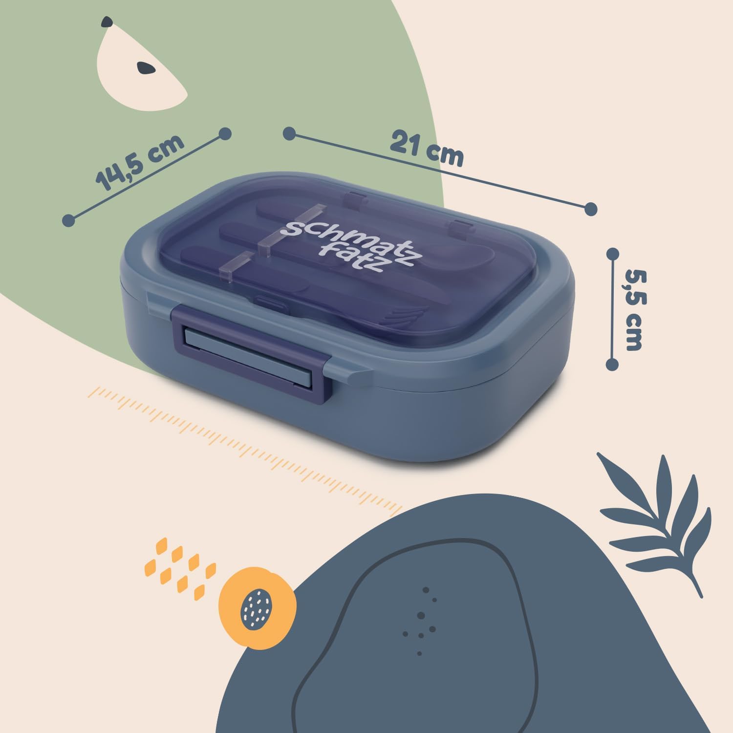 schmatzfatz Lunch Box - BPA-Free Bento Box for Children, 3 Compartments, Dishwasher Safe, Includes Cutlery, Snack Box with Compartments, Porcelain Blue, Durable and Lightweight, Perfect for Nursery and Travel – Bild 6