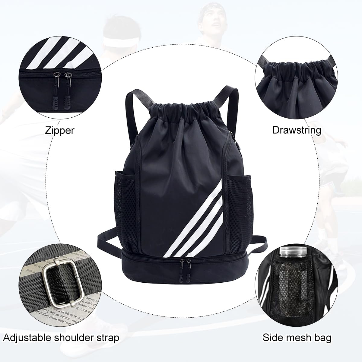 Gym Bag with Drawstring Gym Bag for Boys Women Men Teenagers Sports Bag Sports Backpack Sports Bag with Drawstring Shoe Compartment Swimming Backpack Basketball Backpack Football Bag Waterproof – Bild 2