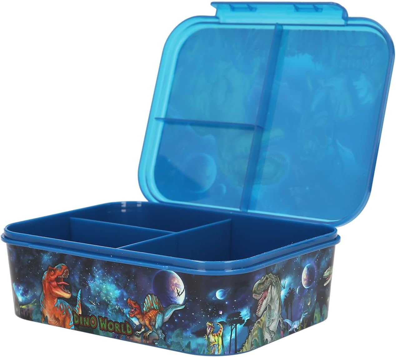 Depesche 13399 Dino World Galaxy Lunch Box in Dark Blue with Dino Motif and Space Design, Lunch Box with 3 Compartments and Transparent Lid – Bild 2