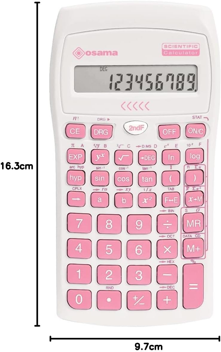 Osama - Scientific Calculator with 56 Functions, 10 Mantissa Digits and 2 Exponents, School Supplies with Sliding Sleeve for State Exams - School Supplies for Back to School, Pink – Bild 5