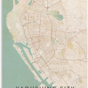 LZTEN Kaohsiung City Map Taiwan Vintage Print Canvas Wall Art Print Poster for Home School Office Decoration Unframed 60x90cm