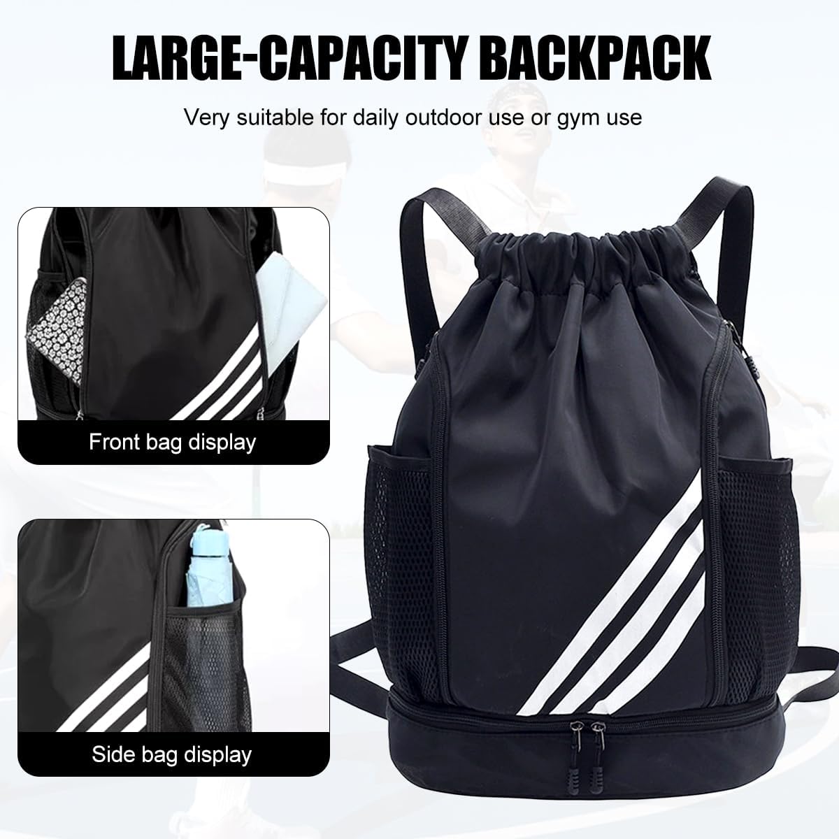 Gym Bag with Drawstring Gym Bag for Boys Women Men Teenagers Sports Bag Sports Backpack Sports Bag with Drawstring Shoe Compartment Swimming Backpack Basketball Backpack Football Bag Waterproof – Bild 4