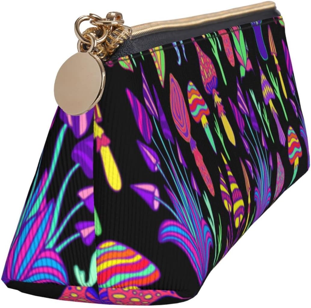 Psychedelic Magic Mushrooms Pencil Case, Triangle Pencil Case, Portable Pencil Case, Leather Organizer with Zipper, Cosmetic Bag, White, Bag organiser – Bild 3