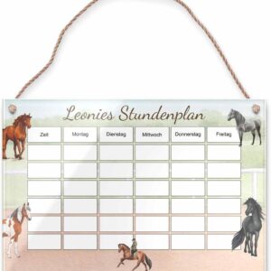 Acrylic Glass Timetable with Horse Motif for Hanging – Personalised with Name and Wipe Clean – High-Quality School Planner – Special Gift for School Girls