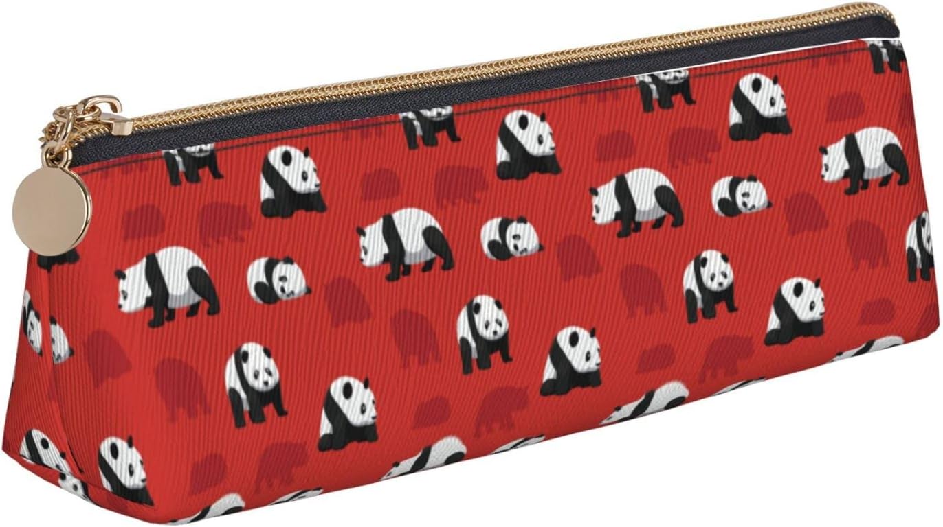 Panda Pencil Case Cosmetic Bag Pencil Case Triangle Leather Storage Bag Zipper Stationery Organizer for Adults Office, panda, Bag organiser