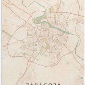 LZTEN Zaragoza Spain Map Poster Vintage Print Canvas Wall Art Print Posters for Home School Office Decoration Unframed 60x90cm