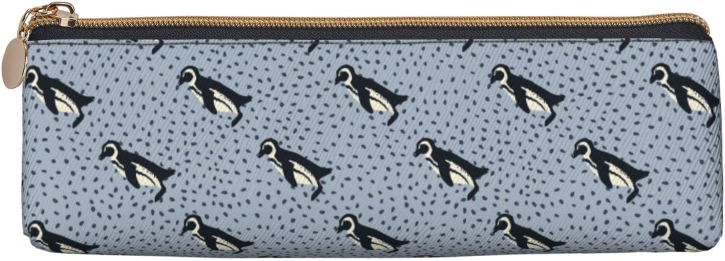 Federmäppchen mit niedlichem Pinguin-Tiermuster, dreieckig, tragbares Federmäppchen, Leder-Organizer mit Reißverschluss, Kosmetiktasche – Bild 2