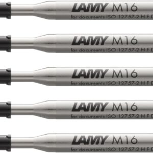 LAMY M16 Set of 5 Ballpoint Pen Large Capacity Metal Refill – Original Replacement Refill for All Lamy Ballpoint Pen Models – Indelible – Medium Line Width in Ink Colour Black