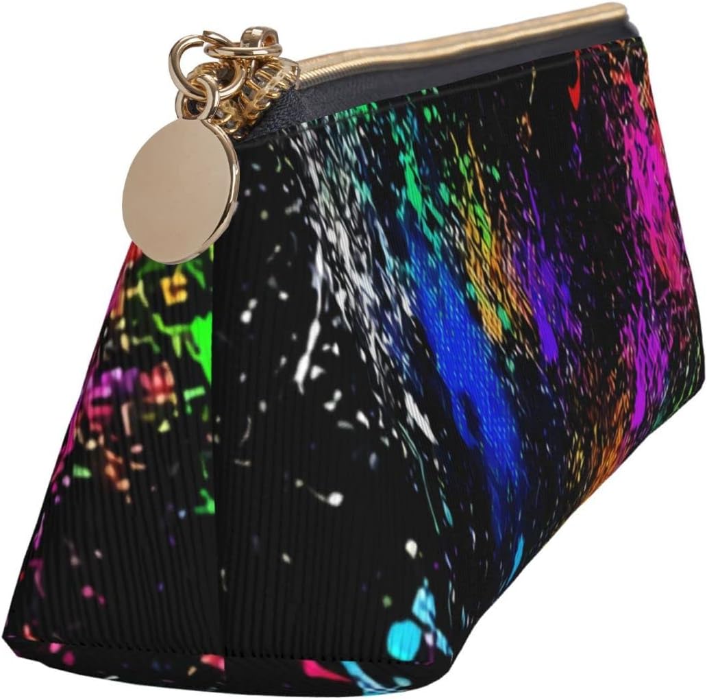 Federmäppchen mit Regenbogen-Neon-Farbspritzern, dreieckiges Stiftetui, tragbares Federmäppchen, Leder-Organizer mit Reißverschluss, Kosmetiktasche – Bild 3