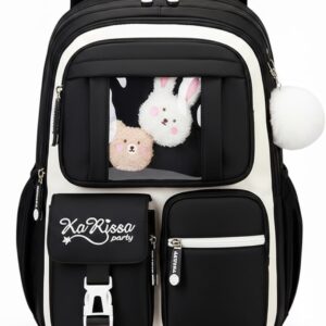 School Backpack Girls School Bag School Bag Teenager 1st - 5th Grade, Waterproof, Lightweight, Breathable with Pom Pom Pendant, Multiple Compartments, Laptop Backpack for Primary School Middle