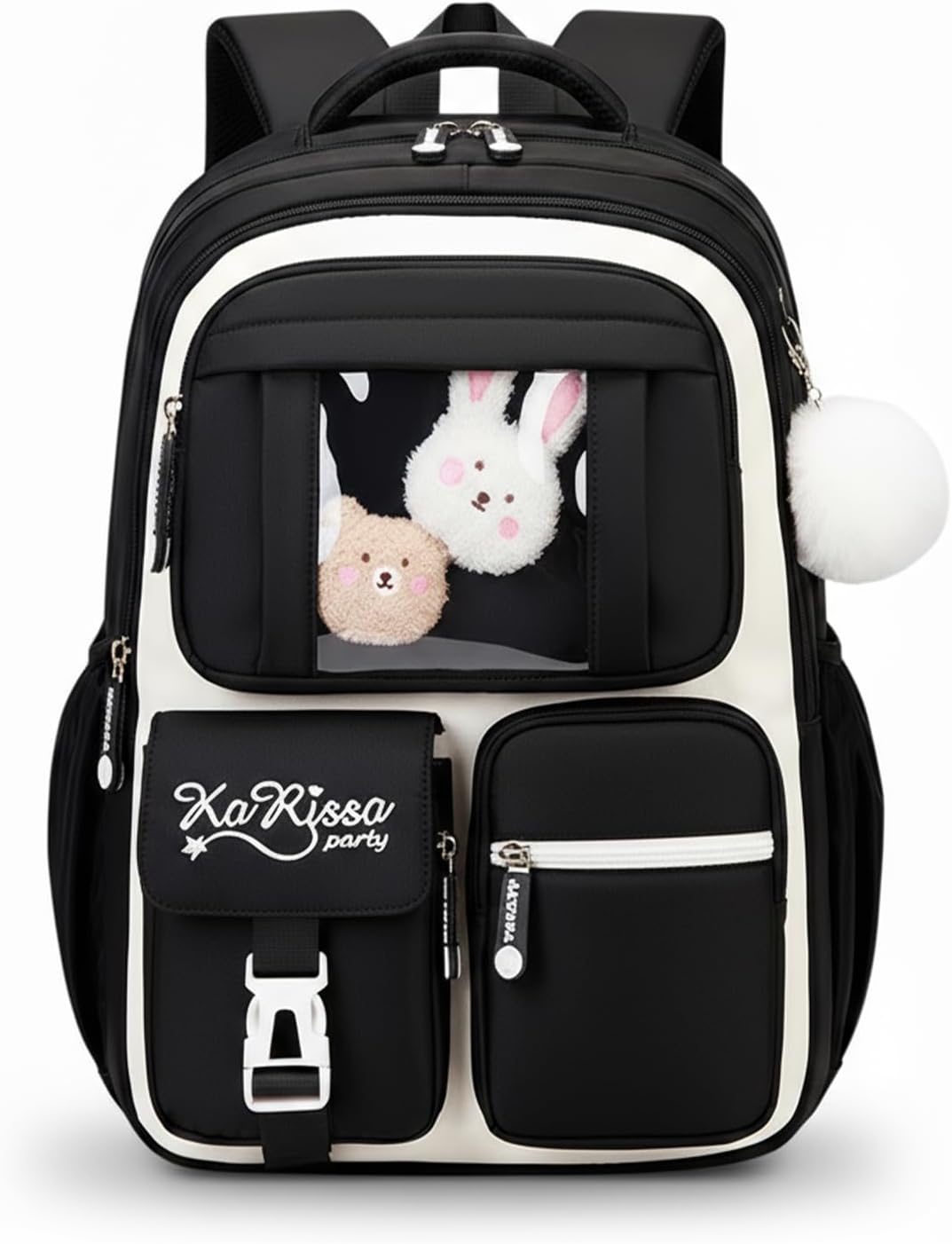 School Backpack Girls School Bag School Bag Teenager 1st - 5th Grade, Waterproof, Lightweight, Breathable with Pom Pom Pendant, Multiple Compartments, Laptop Backpack for Primary School Middle