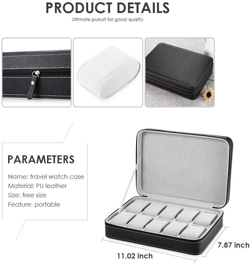 MR Maestro Relojero Watch Box with 10 Watches, Zip, Cool Watch Box for Men – Bild 2