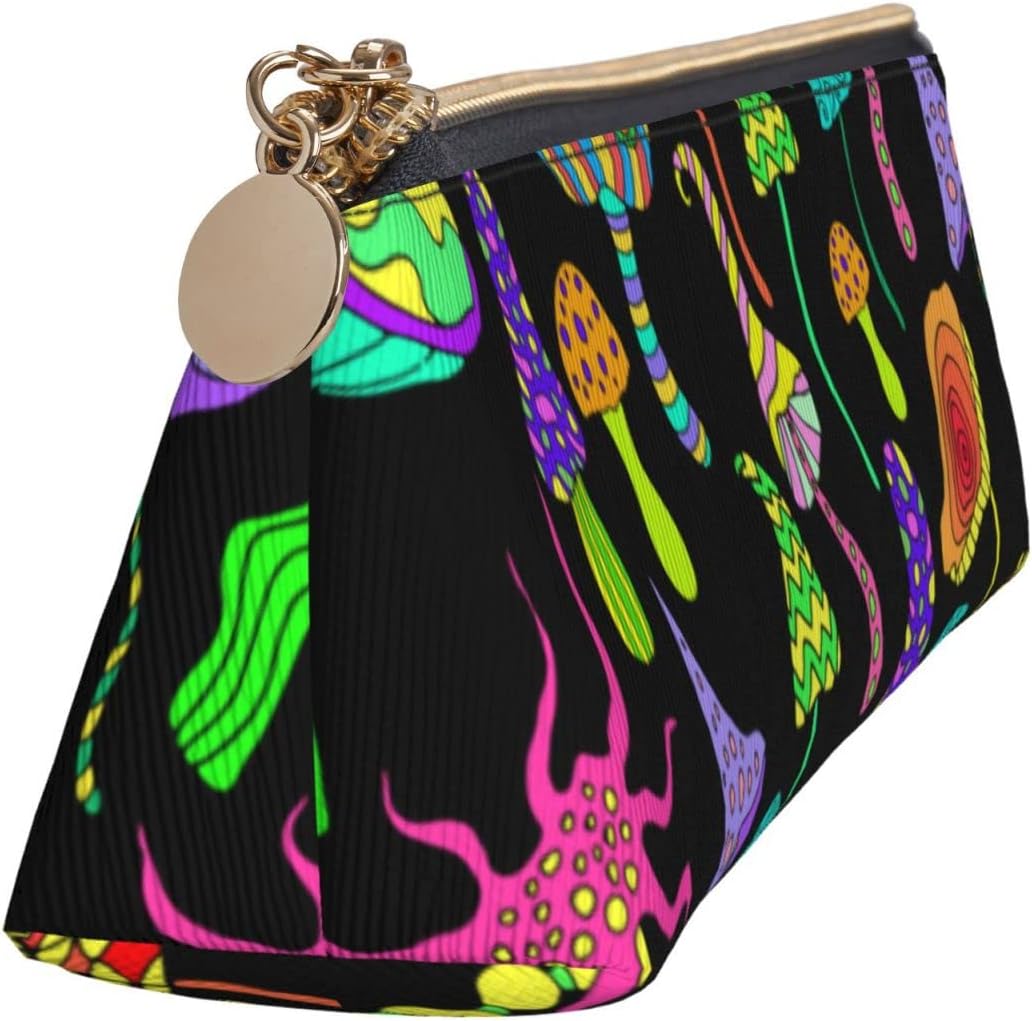 Federmäppchen mit süßem Trippy-Pilz-Druck, dreieckiges Stiftetui, tragbares Federmäppchen, Leder-Organizer mit Reißverschluss, Kosmetiktasche – Bild 3